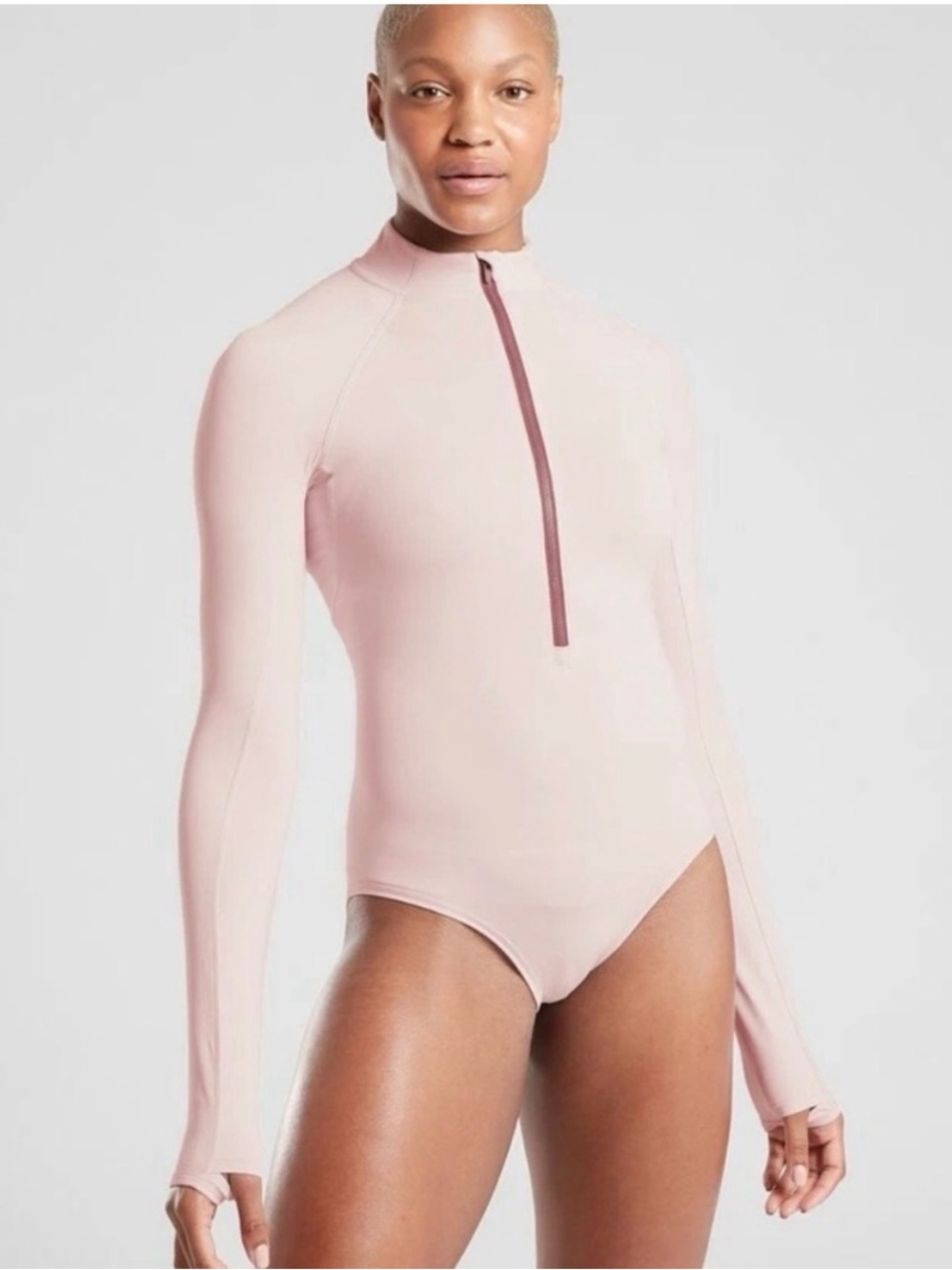 Athleta Endurance Half Zip Bodysuit with thumb holes